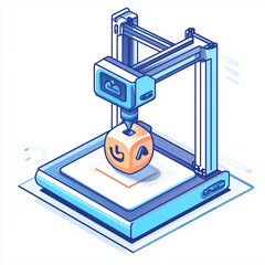 A 3D printer icon creating a simple object, all set against a white background.