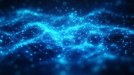 Obraz premium Abstract blue glowing digital grid background with shining connections and dots. Digital technology, futuristic network concept, big data visualization.