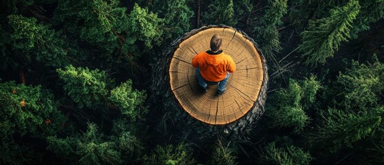 Naklejka premium Forester's aerial view of nature's patterns in a tranquil forest clearing