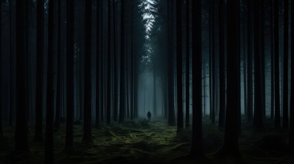 Naklejka premium silhouette dark pine tree forest