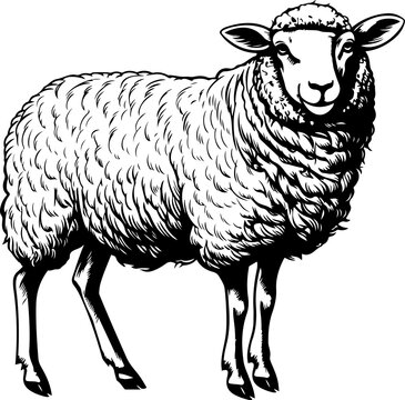 black and white sheep standing clip art preview