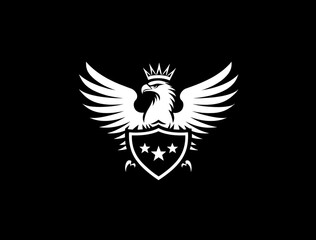 Obraz premium Crowned eagle mascot with shield and stars.