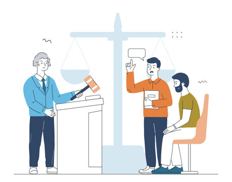 courtroom scene with judge, lawyer, and defendant clip art preview
