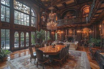 Fototapeta premium Grand Mansion Interior Exquisite Dining Room Design
