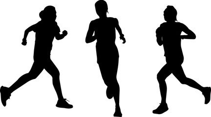silhouette running woman posture black shape on white background