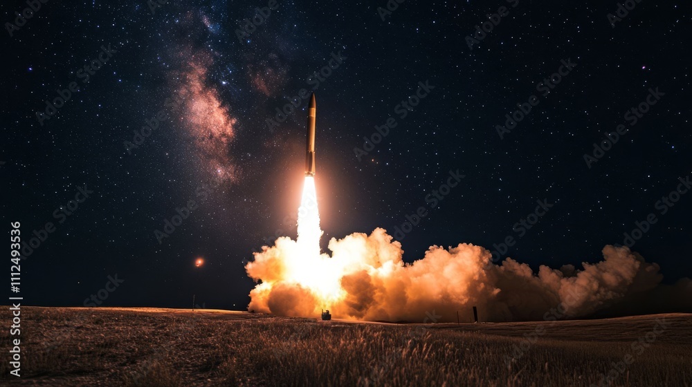 Canvas Prints launching a rocket at a space base, using a sky background.