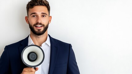 Enthusiastic Person Holding a Megaphone with a Thumbs Up in a Bright Setting