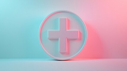 Obraz premium Modern Minimalist Medical Cross Icon in Neon Colors