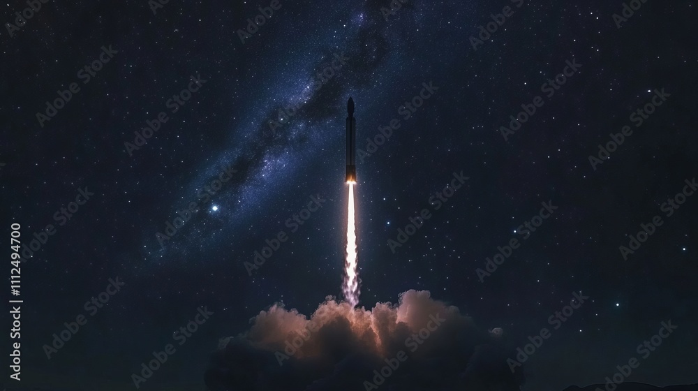 Wall mural launching a rocket at a space base, using a sky background.