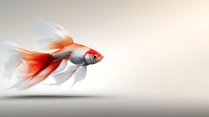 A brilliant goldfish with flowing fins, gracefully swimming, the light reflecting off its scales against a simple white background. Ultra-Realistic, Photo Realistic, highly detailed, 