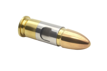 a bullet with a gold and silver tip