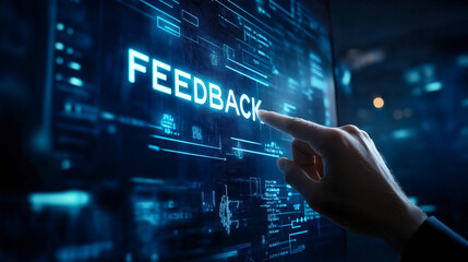 Fototapeta premium Professional businessman reviewing customer feedback ratings, employee performance evaluation concept, positive service satisfaction assessment survey