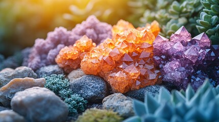 Fototapeta premium Vibrant Garden Close-Up of Teeming Crystals and Stones