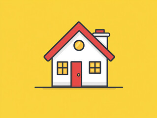 A house with a simple door, window and a chimney. The house is situated on a yellow background.
