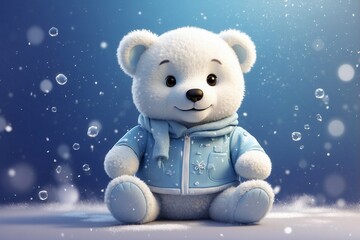Minimalist Drawing of a Cute White Plush Bear Holding a Silver Snowflake