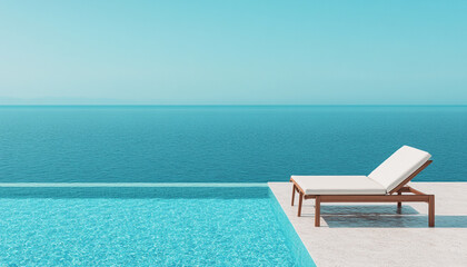 Tranquil infinity pool overlooking endless blue ocean, inviting relaxation and serenity under a clear sky, perfect summer getaway.