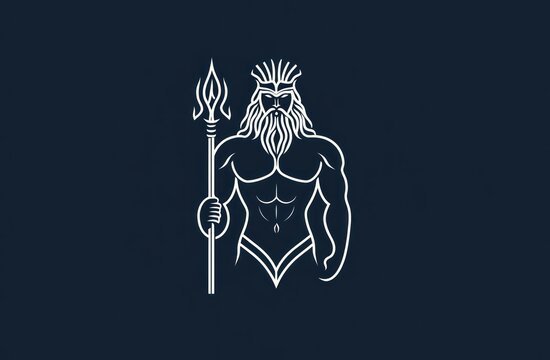recommend clip art: Line art illustration of a muscular god, trident.