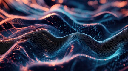 Obraz premium A digital abstraction of pixel dots creating an illusion of waves, moving from dark to light shades, suggesting fluidity in motion
