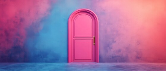 Vibrant Pink Door Against Colorful Textured Wall Background