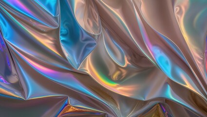Fototapeta premium Iridescent Fabric Shimmering with Rainbow Hues in Fluid Drape