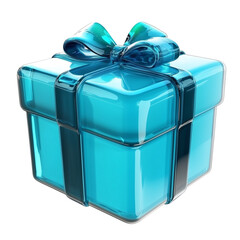 shiny aquamarine gift box with glossy ribbon, isolated on white background, exudes sense of celebration and surprise. Perfect for festive occasions and special moments