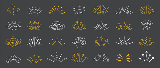 Doodle shine. Decorative hand drawn sunbeams recent vector abstract sun rays