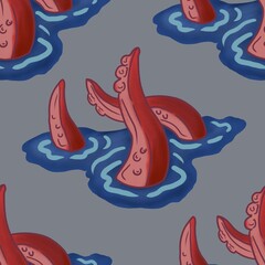 Seamless Pattern: Small Ship and Wind Rose