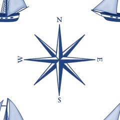 Seamless Pattern: Small Tentacles and Wind Rose on Black Background