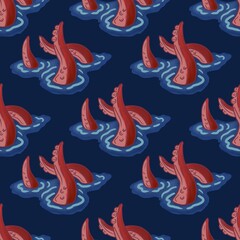 Seamless Pattern: Small Tentacles on Blue-Black Background