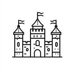 Fototapeta premium Castle simple icon in black outline illustration on a white background.