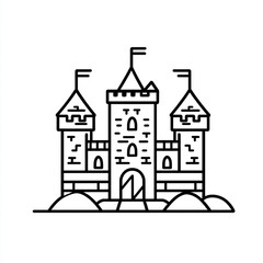 Fototapeta premium Castle simple icon in black outline illustration on a white background.