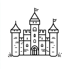 Fototapeta premium Castle simple icon in black outline illustration on a white background.