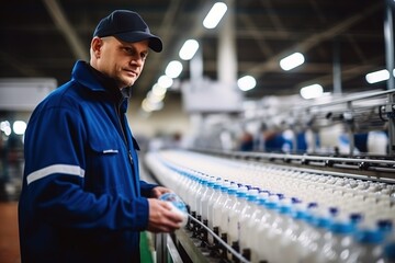 Worker in a work environment. Milk production