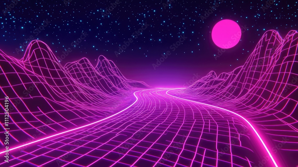 Poster intertwining streams of neon light forming an abstract, futuristic design that blends 2d lines with 