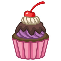 Delicious chocolate cupcake with cherry