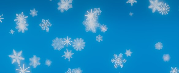 White Snowflakes Falling on Blue Background