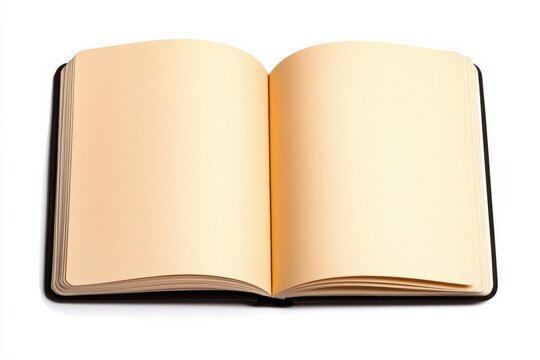 Simple single old open empty blank notebook, spread book pages top view, text space object isolated on white, cut out, copy space