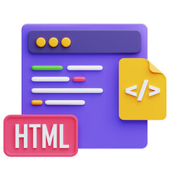 PNG 3D html code icon isolated on a white background