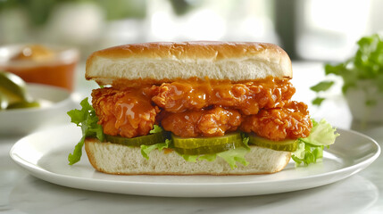 Nashville Hot Chicken Sandwich with Honey Butter and Pickles, American Main Course Photography