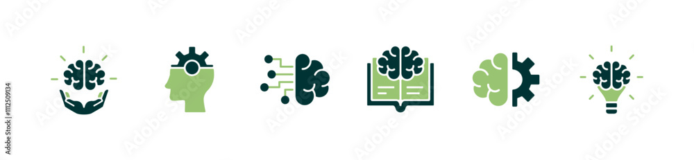 Poster set of brain creative idea icon vector business education brainstorm cognition intelligence symbol i