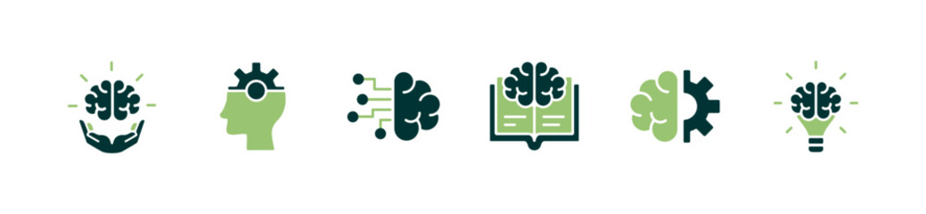 set of brain creative idea icon vector business education brainstorm cognition intelligence symbol illustration