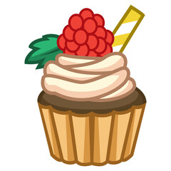 Delicious chocolate cupcake with raspberry and candy