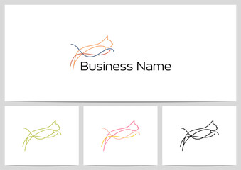 Outlines Contour Silhouette Cat Jumping Logo Design