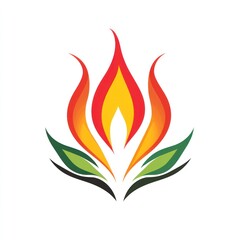 Stylized fire flower with green leaves.