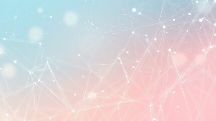 A minimalistic geometric background with thin, white lines and dots arranged in triangular patterns over a soft pastel pink and blue gradient
