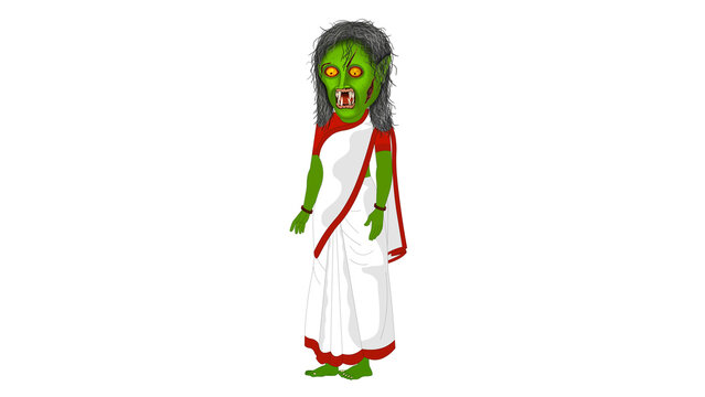 2D cartoon girl horror character design featuring various poses, expressions