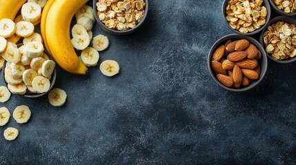 Healthy Banana Snack Arrangement on Dark Surface