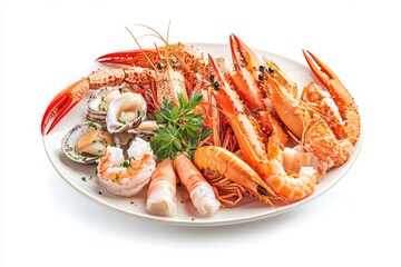 Fresh seafood platter with plenty of shrimp on a white plate, perfect for a meal or appetizer