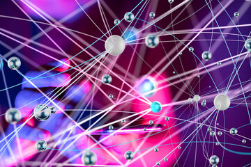 Global network. Blockchain. 3D illustration. Neural networks and artificial intelligence. Abstract