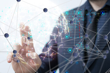 Neural network 3D illustration. Big data and cybersecurity
